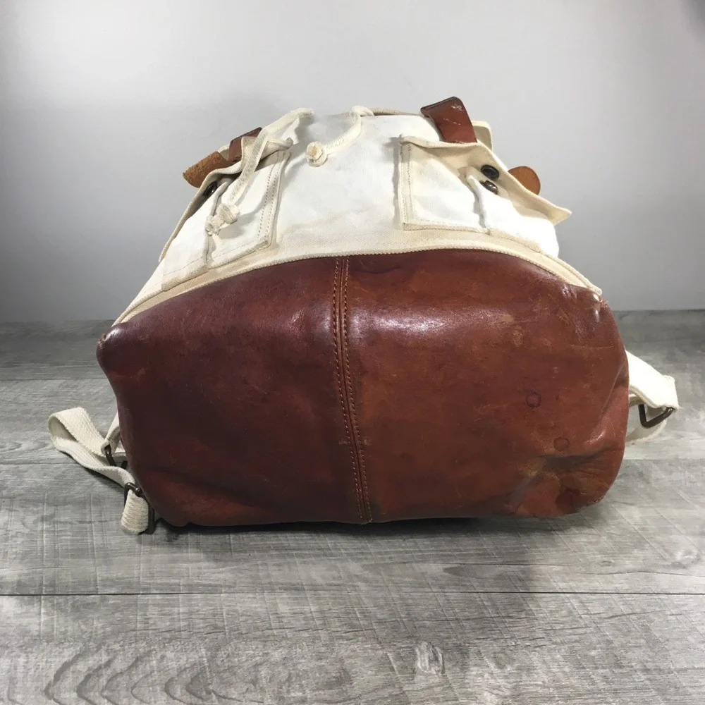 Brown Lucky Brand Cotton & Leather Purse Day Everyday Knapsack Travel Backpack